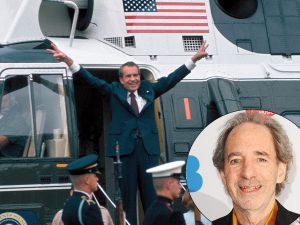 Richard Nixon exiting helicopter